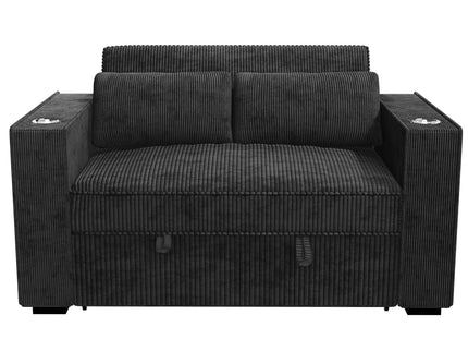 Modern Style Convertible Sofa With Pull-Out Bed, USB Ports & Cup Holders