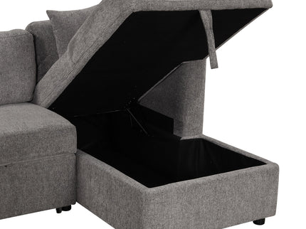 U-Shaped Sectional Sofa Pull Out Sofa Bed With Two USB Ports, Two Power Sockets, Three Back Pillows And A Storage Chaise For Living Room