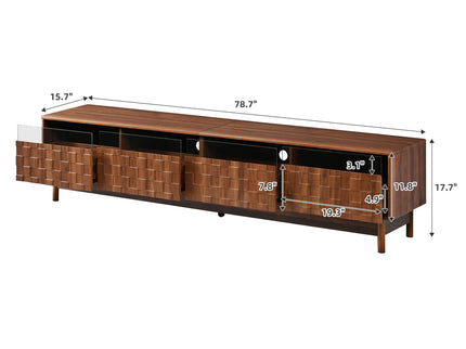 TV Stand With LED Lights And Glass Drawers For Living Room - Walnut