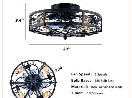 Mounting Type Ceiling Fan, Reversible Motor, DC Remote Control, 6 Speed Ceiling Fan - Matte Black