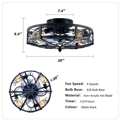 Mounting Type Ceiling Fan, Reversible Motor, DC Remote Control, 6 Speed Ceiling Fan - Matte Black