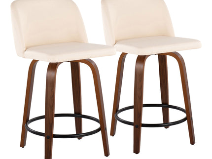 Toriano - Mid Century Modern, Fixed Height Counter Stool & Swivel And Round Footrest (Set of 2)