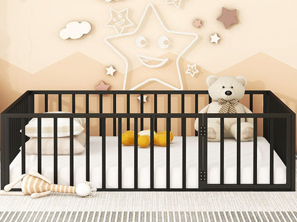 Metal Floor Bed Frame With Fence And Door