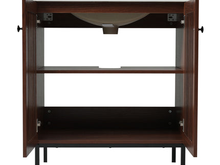 30" Vintage Bathroom Vanity With Ceramic Sink, Modern Bathroom Vanity Cabinet With 2 Soft Close Doors, Equpiied With 4 Sturdy Iron Legs - Antique Dark Brown