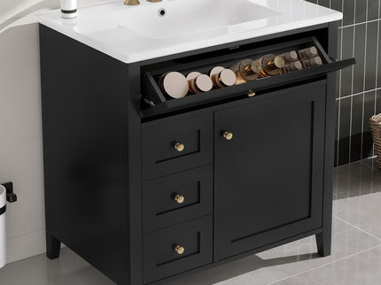 Modern Bathroom Vanity With Sink, 3 Drawers And Adjustable Shelf