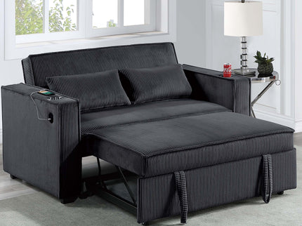 Modern Style Convertible Sofa With Pull-Out Bed, USB Ports & Cup Holders