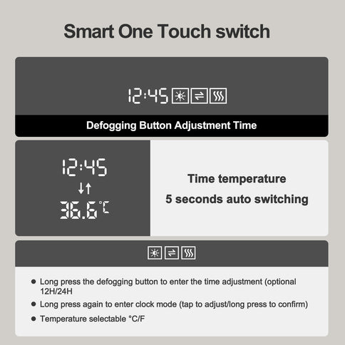 Wall Mirror With Rounded Corners, Temperature Display, Tri-Color Light, Defogging