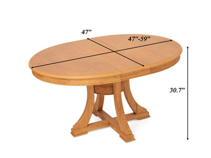 Extendable Round Dining Table, Adjustable Length, Construction With Space Saving Design - Natural Wood
