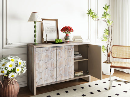 Accent Cabinet Farmhouse Style 4 Door Wooden Cabinet Sideboard Buffet Server Cabinet Storage Cabinet, For Living Room, Entryway, Hallway, Office, Kitchen And Dining Room