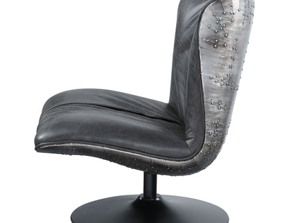Piotr - Top Grain Leather Accent Chair With Swivel - Black