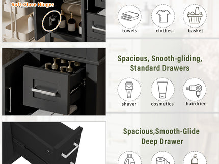 Modern Bathroom Vanity With Sink, Storage Cabinet, Soft Close Doors, Deep & Standard Drawers