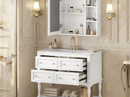 Bathroom Vanity With Medicine Cabinet, Storage Cabinet With 4 Drawers, Adjustable Shelf Mirror
