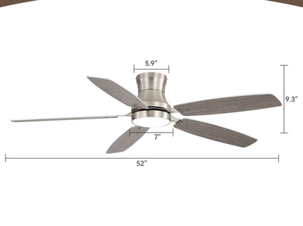 52" Flush Mount Ceiling Fan With Light, DC Motor, Remote Control, Dual Color