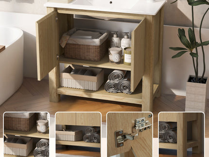 Modern Bathroom Vanity With Rectangle Ceramic Sink, Soft Closing Doors