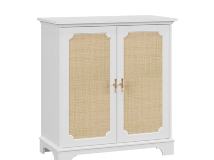 Rattan Decorated Sideboard Buffet Storage Liquor Cabinet - White