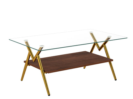 Rectangle Coffee Table With Tempered Glass Top And Shelf