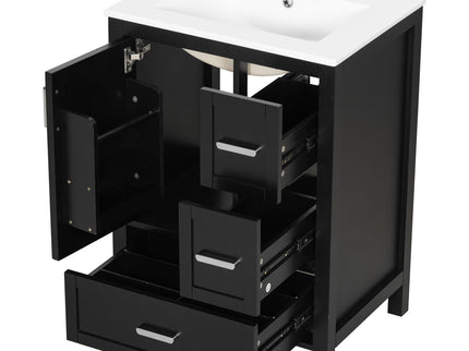 Bathroom Vanity With Sink, Soft-Close Doors, Double-Layer Shelf And 3 Drawers