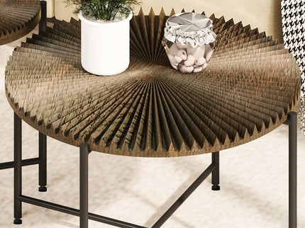 Radial - Pattern Coffee And End Table Set Waterproof Cover, Distressed Cylindrical Design (Set of 2)