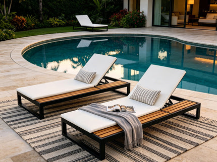Chaise Lounge Set, 5 Position Adjustable, Flat Side Surface Storage