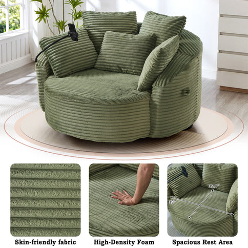 Swivel Accent Barrel Chair With Adjustable Phone Holder, 5 Pillows For Living Room