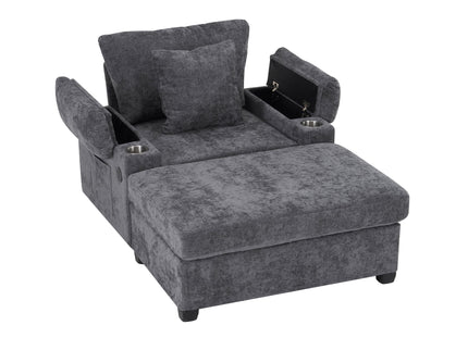 Modern Oversized Chair With Ottoman, Cupholders And USB Charging Ports