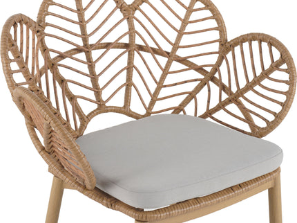Kirk - Outdoor Wicker Peacock Shape Papasan Style Chair, Teak Finished Leg (Set of 2) - Beige / Light Brown / Light Teak