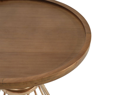 Hollow - Edge Retro Art Pine Side Table With Antique And Natural Color, Iron And Pine Construction - Antique Gold / Natural