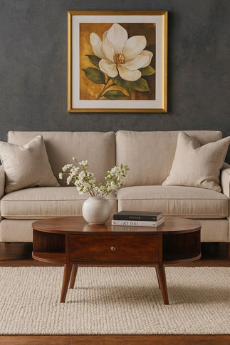 Oval Coffee Table With 1 Drawer - Chestnut