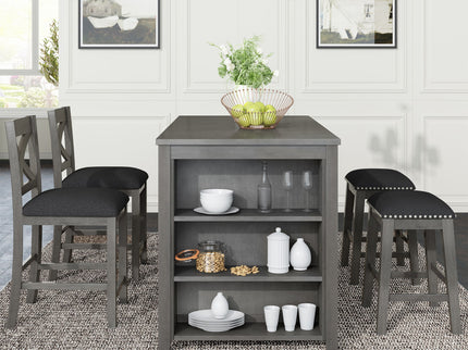 5 Pieces Counter Height Rustic Farmhouse Dining Room Wooden Bar Table Set With 2 Stools And 2 Chairs