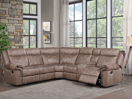 Dollum - Two Tone Nubuck Manual Recliner Sectional Sofa With USB Port Cupholder Console