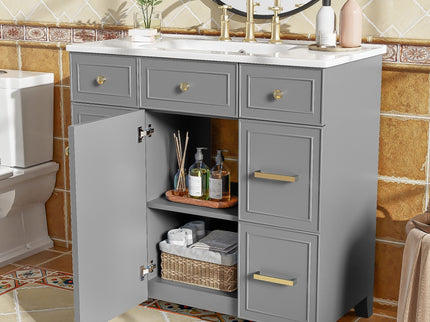 Bathroom Vanity With Ceramic Sink, Soft Close Doors, Adjustable Shelves