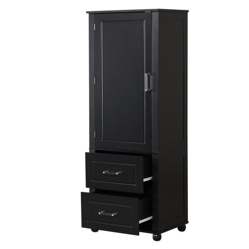 Tall Freestanding Bathroom Storage Cabinet With 2 Drawers And Adjustable Shelf