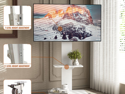 Mobile TV Stand With Shelf Floor Mount Cart For TVs With Lockable Wheels Ideal For Living Room Bedroom Or Office - White