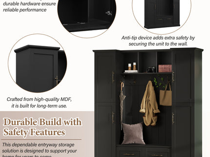 Hall Tree With 4 Side Cabinets