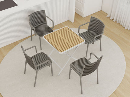 4 Modern Stackable Plastic Armchair Matched With Folding Square Table