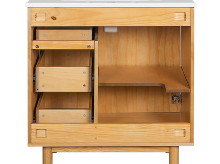 Bathroom Vanity With Sink, 3 Drawers, Soft Close Door - Natural Wood