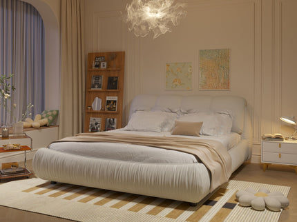 Luxury Upholstered Platform Bed With Oversized Padded Backrest And Solid Wood Frame