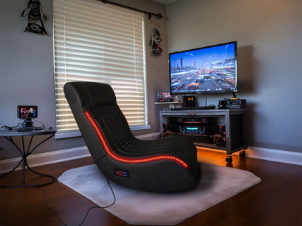 Foldable Gaming Chair With Onboard Speakers, LED Strip Lighting, Bluetooth, Vibration Massage, USB Charging Port - Black