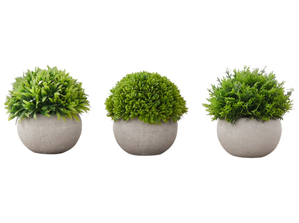 5" Tall, Artificial Plant, Grass, Indoor, Faux, Fake, Table, Greenery, Potted, Decorative (Set of 3) - Green / Gray