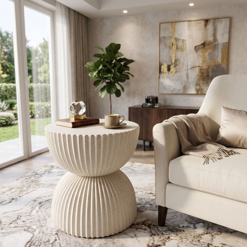 Side Table With Speckled Ribbed Texture