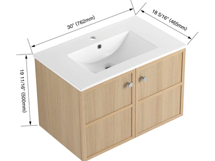Wall Mounted Bathroom Vanity With Ceramic Sink And 2 Soft Closing Doors