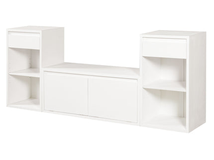 Entryway Storage Bench With Cushion, Drawers & Open Shelves