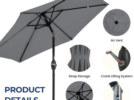 Umbrella With Crank Lift & Tilt, UV-Resistant Canopy For Patio