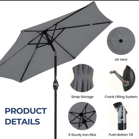 Umbrella With Crank Lift & Tilt, UV-Resistant Canopy For Patio