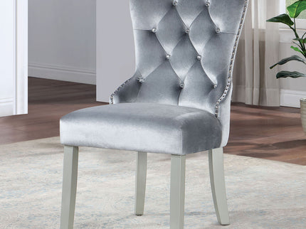 Upholstered Wingback Dining Chair (Set of 2) - Dark Gray / Silver