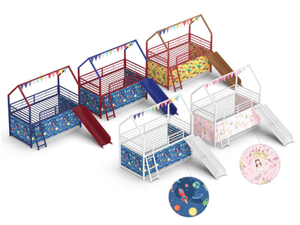 Jack - House Loft Bed With Slide And Curtain Set
