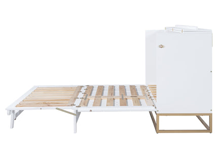 Murphy Bed With Frosted Glass Doors Design, Fake Drawers, Metal Legs