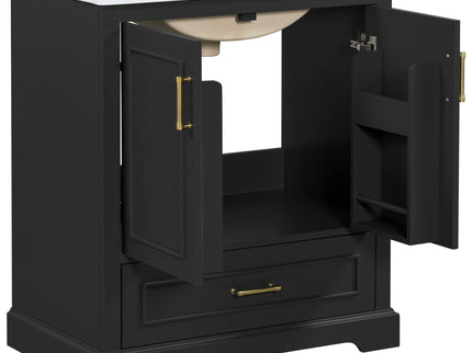 Bathroom Vanity With Sink, 1 Divided Drawer And 2 Soft Close Doors With Double Shelf