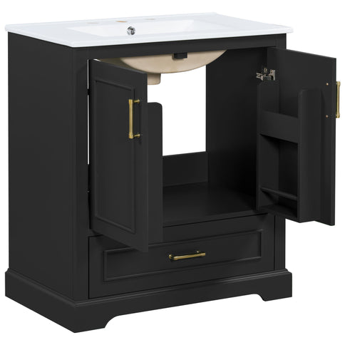 Bathroom Vanity With Sink, 1 Divided Drawer And 2 Soft Close Doors With Double Shelf