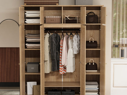 8 Door Armoire Wardrobe With Adjustable Shelves And Hanging Rod